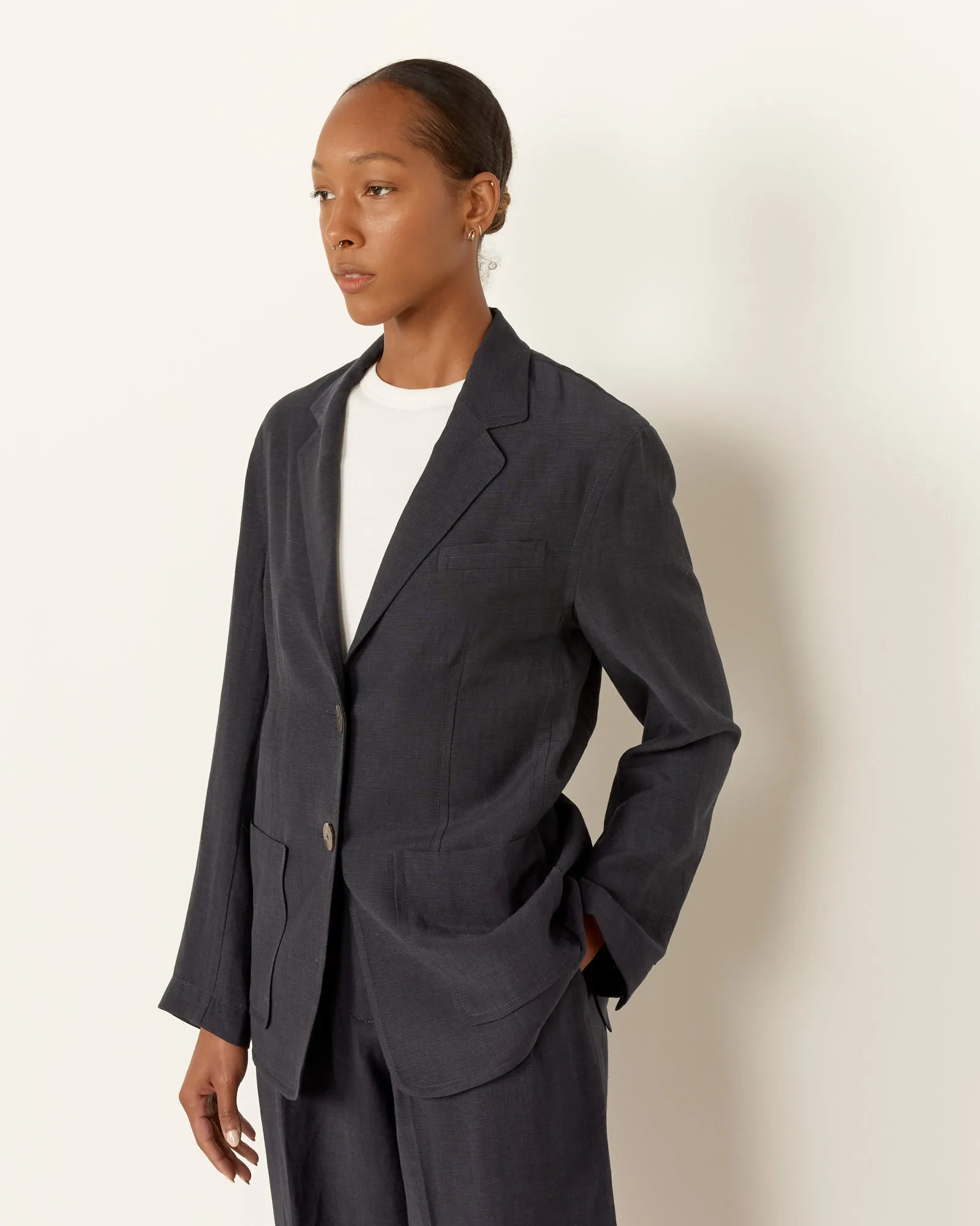 Linen Blend Jacket in Navy