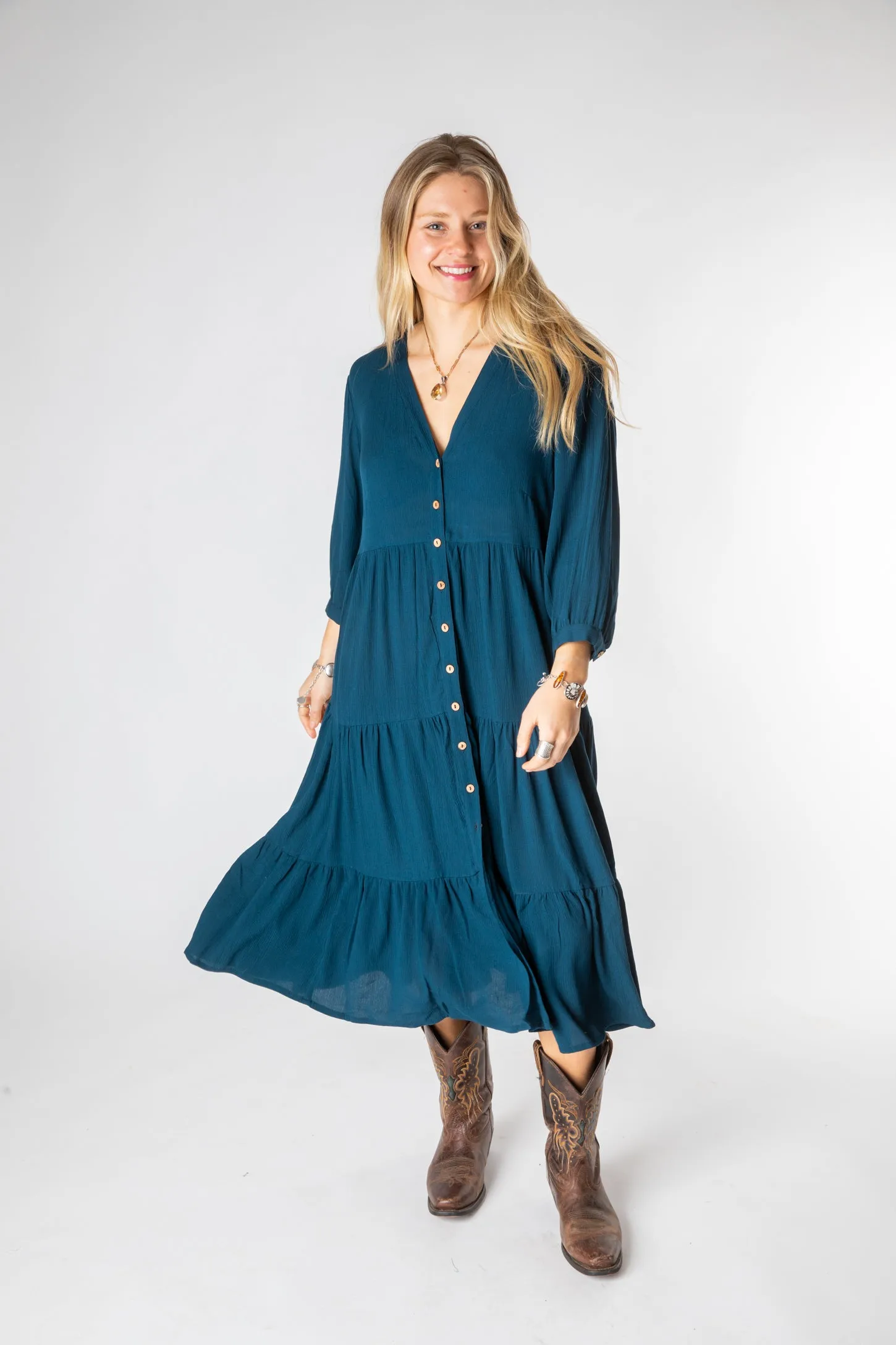 Long Layered Crepe Dress