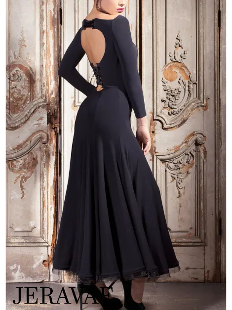 Long Smooth Ballroom Practice Dress with Long Sleeves and Lace-up Back Available in 3 Colors Sizes S-3X PRA 380