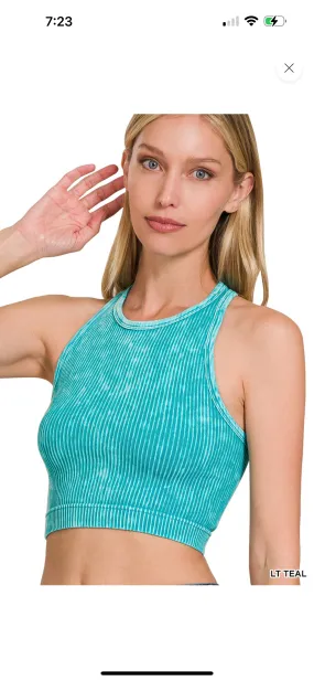 Lt Teal Washed Ribbed Racerback Top NTW-6283A