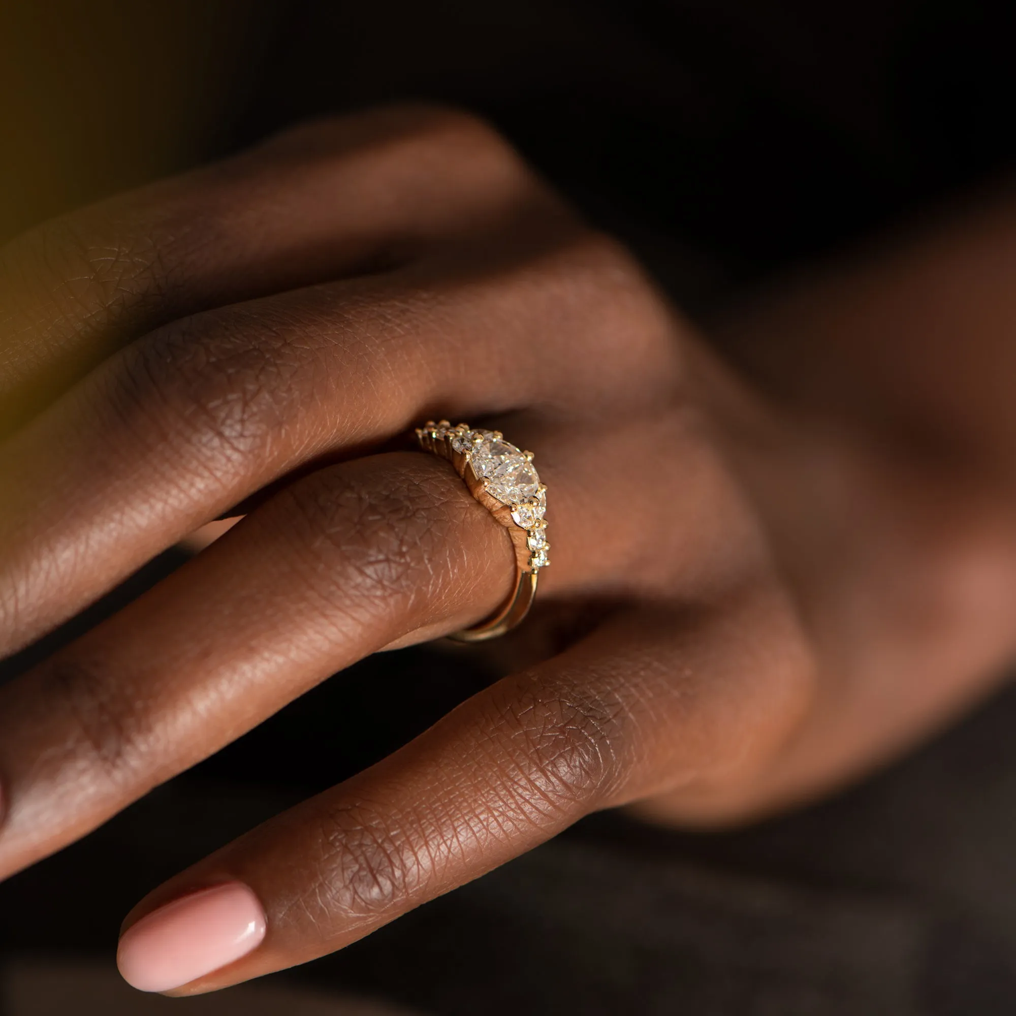 Luminous Cluster Engagement Ring with Half Moon Cut Diamonds