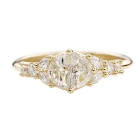 Luminous Cluster Engagement Ring with Half Moon Cut Diamonds