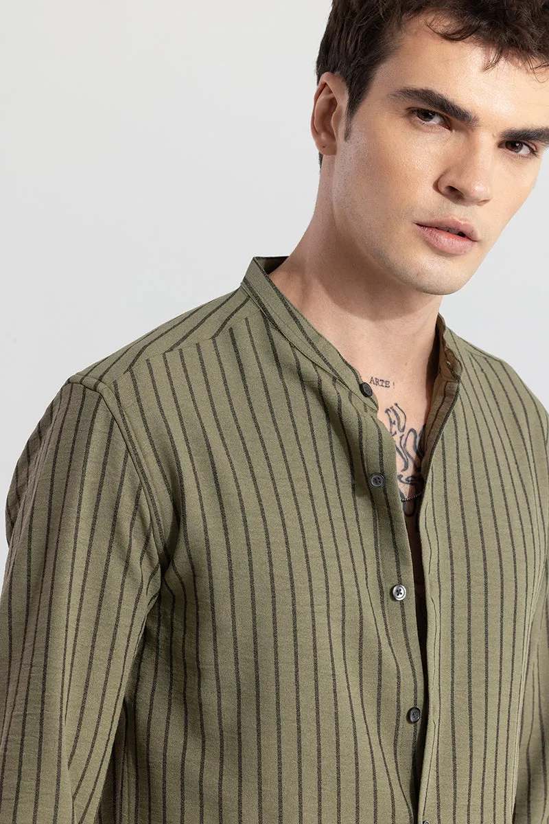 Mandarin Elegance Olive Shirt