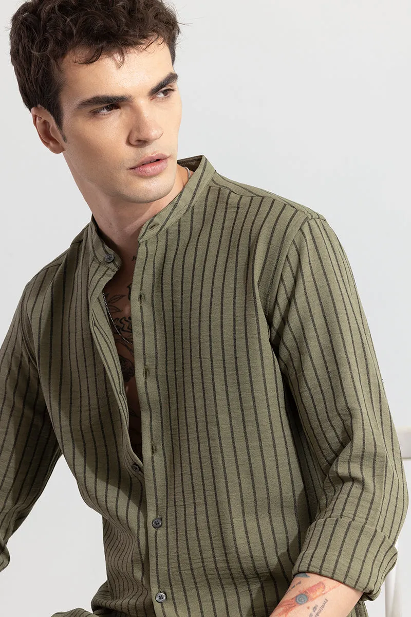 Mandarin Elegance Olive Shirt