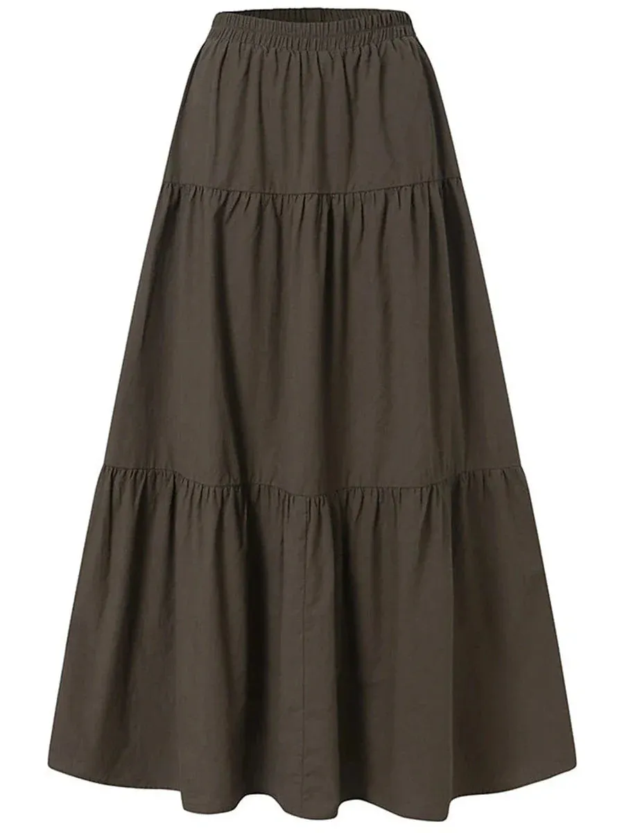 Maxi Cotton Skirt for Women in Black, Wine, Purple, and Brown