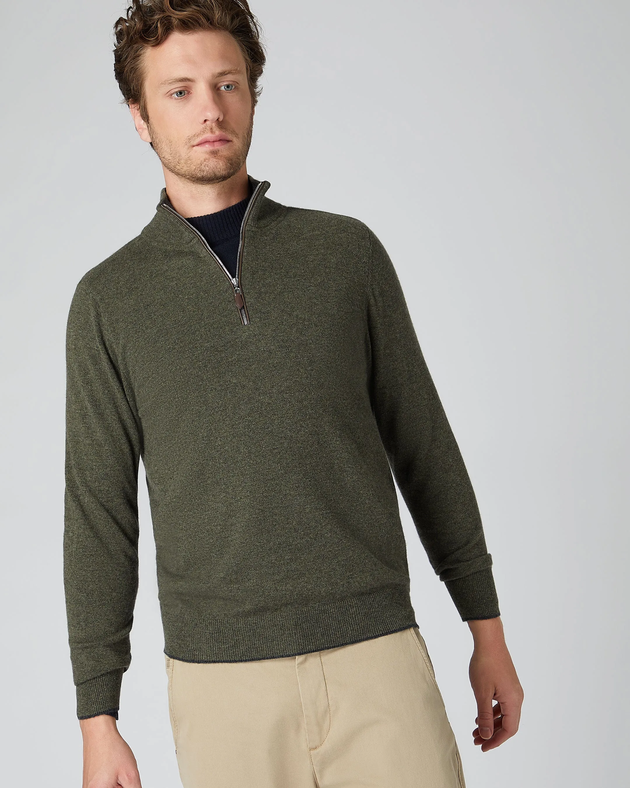 Men's Carnaby Half Zip Cashmere Sweater Moss Green