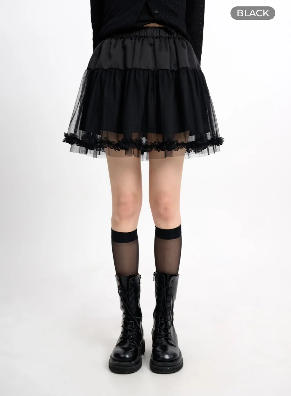 Mesh Ruffle Hem Mini Skirt CM415