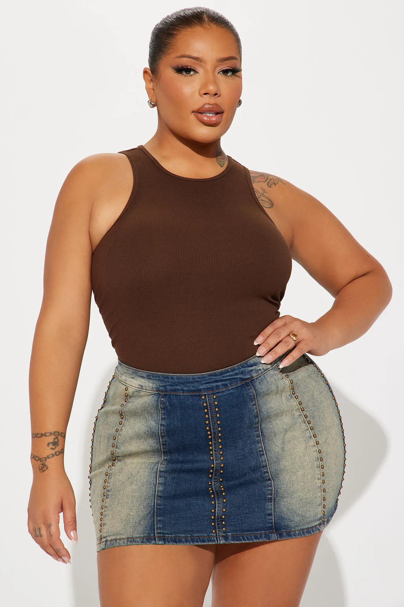 Model Attitude Racerback Bodysuit - Chocolate