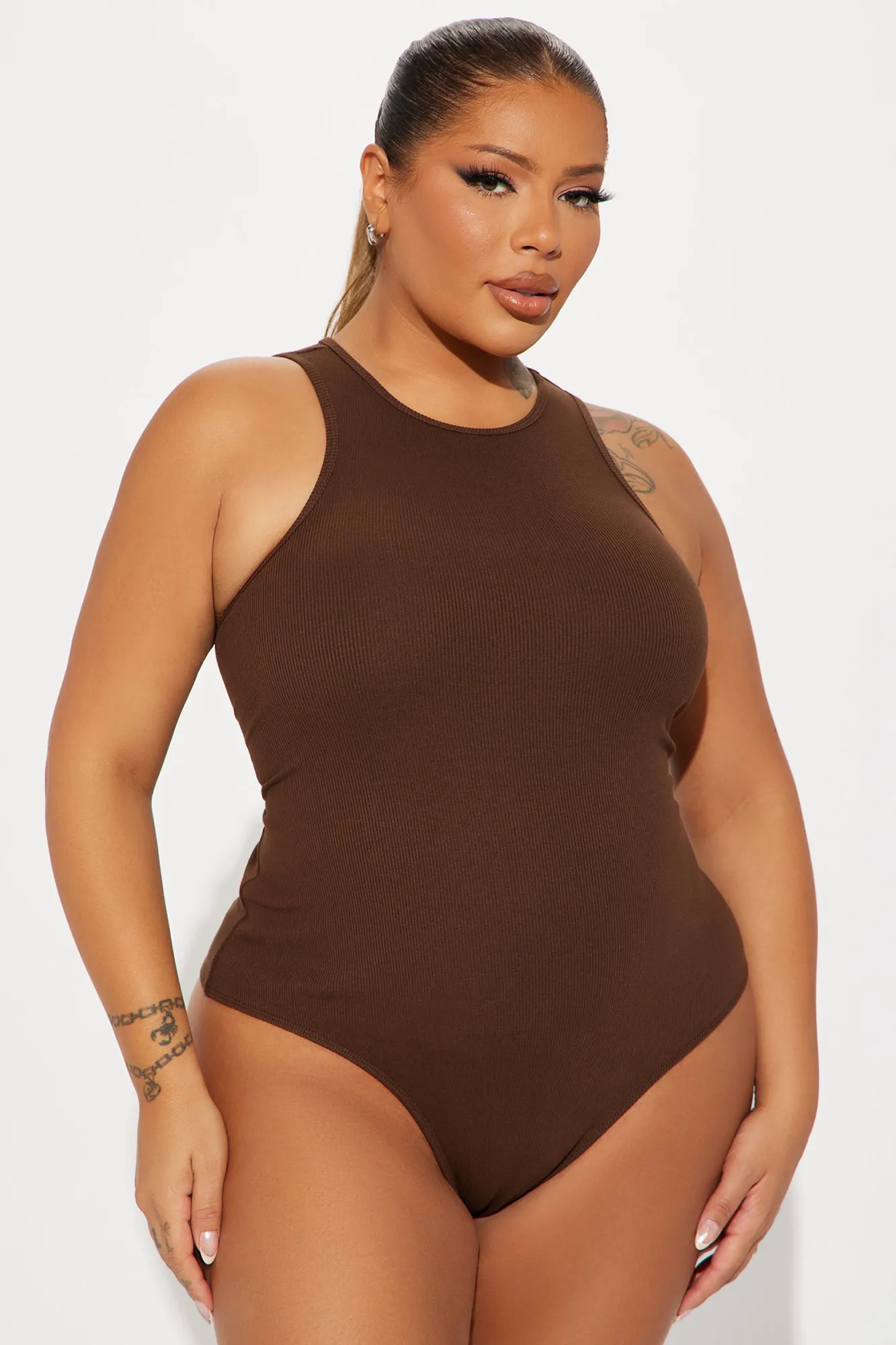 Model Attitude Racerback Bodysuit - Chocolate