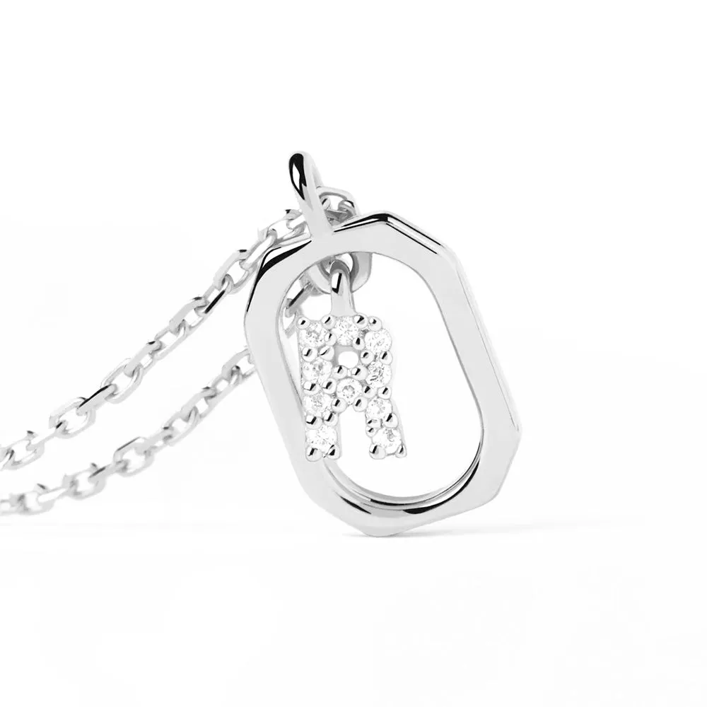 Moissanite Initial R Dangle Pendant Necklace