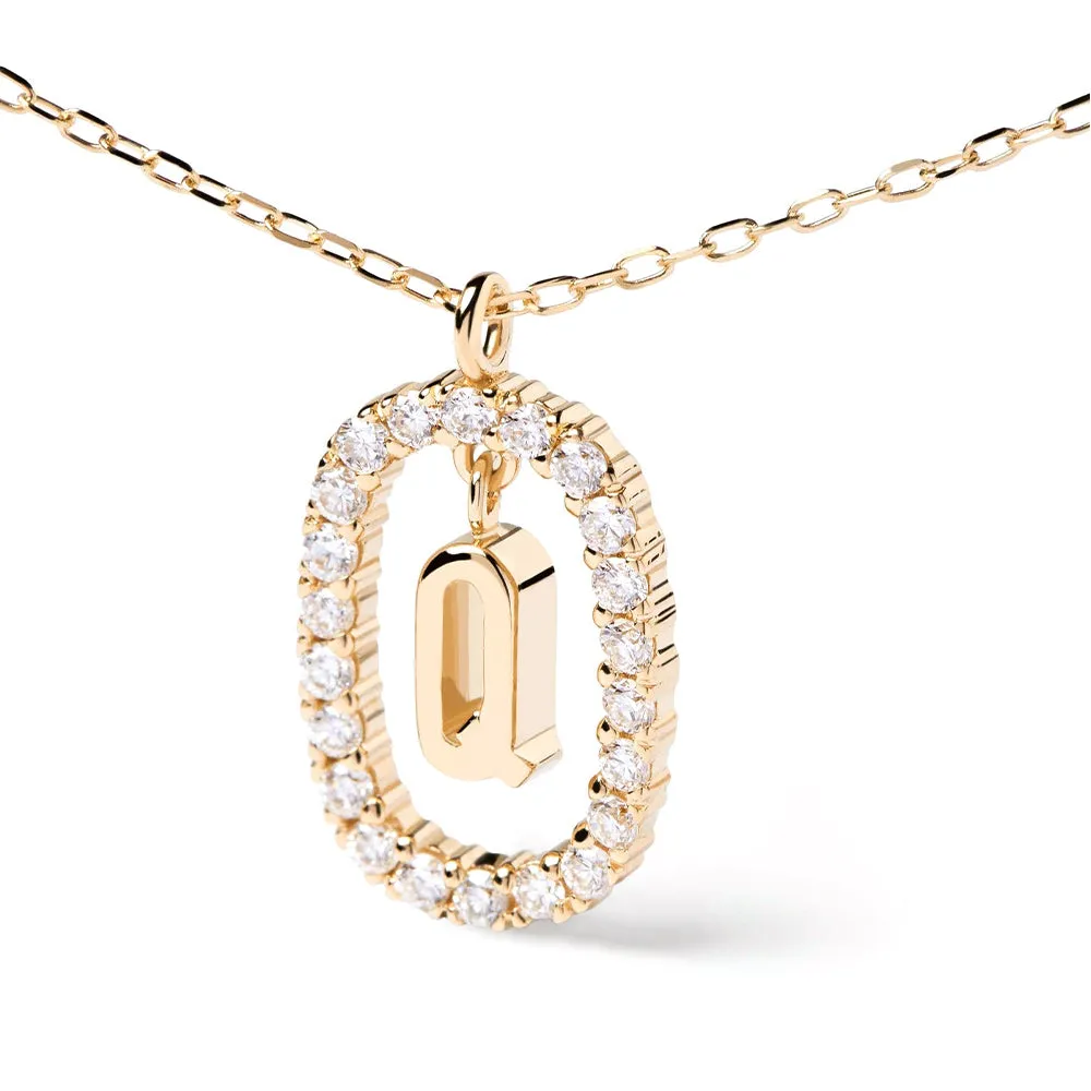 Moissanite Letter Q Dangle Pendant Necklace