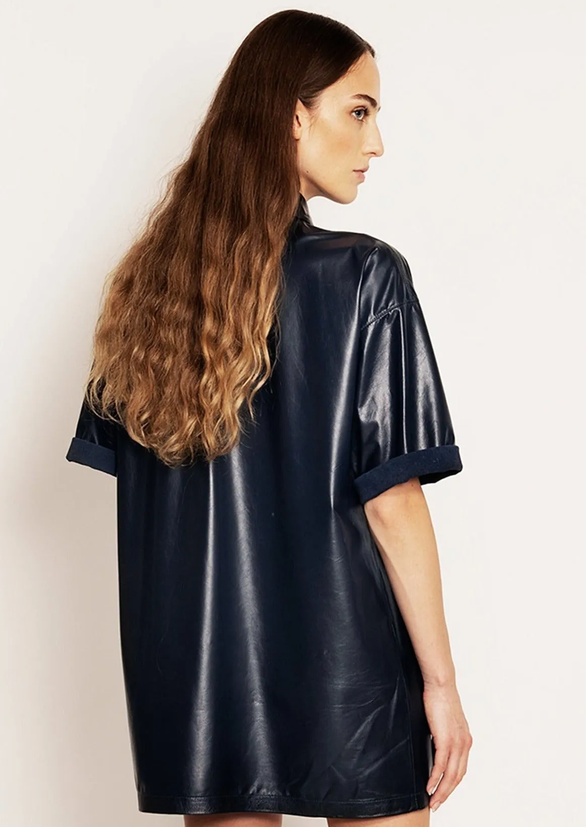 Olympio Button-Up Top in Plongé Leather