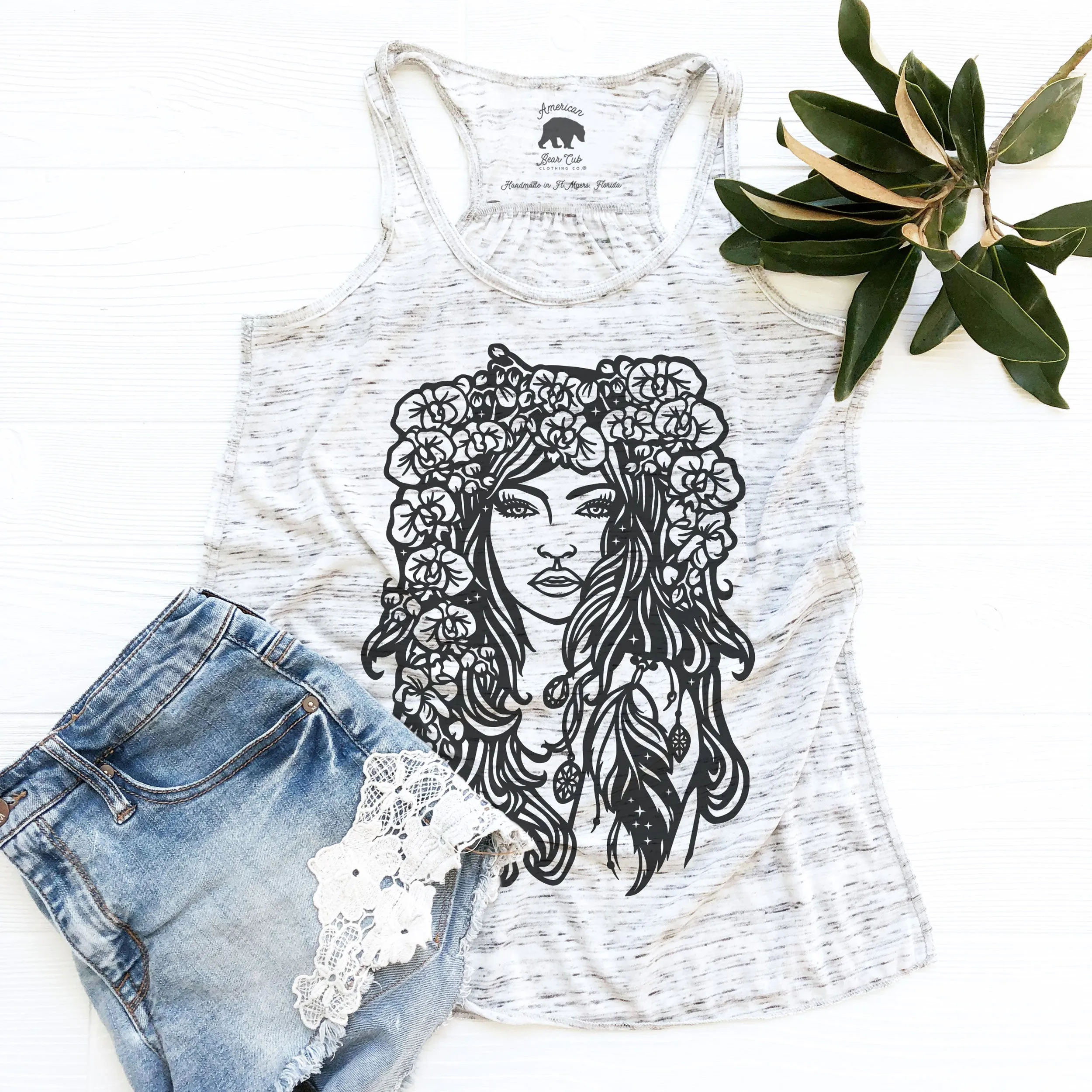 Orchid Goddess flowy racerback tank tops