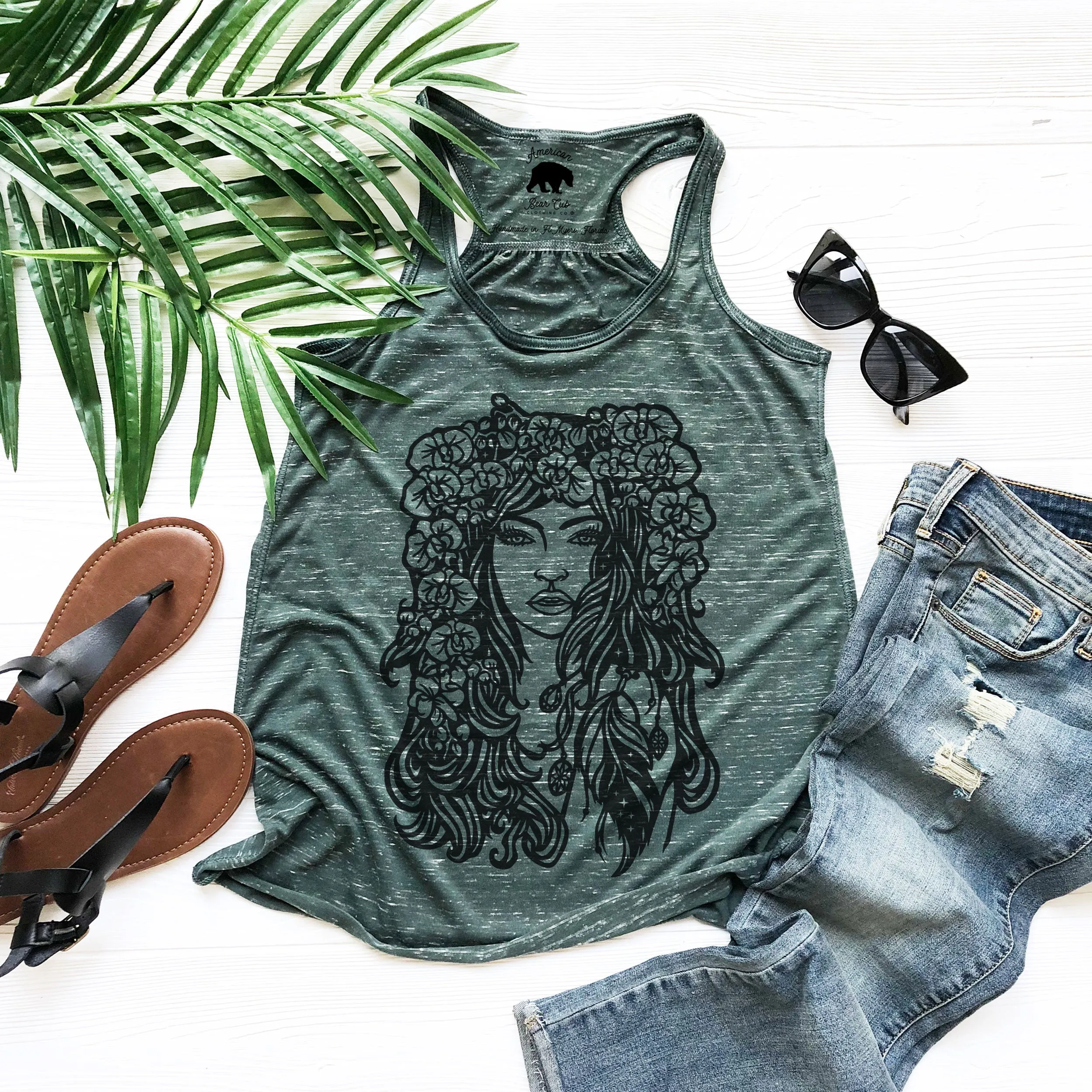 Orchid Goddess flowy racerback tank tops