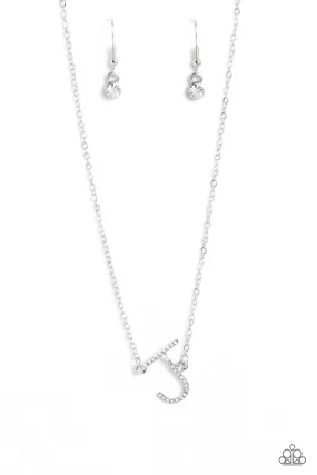 Paparazzi INITIALLY Yours J - White Necklace & Earring Set