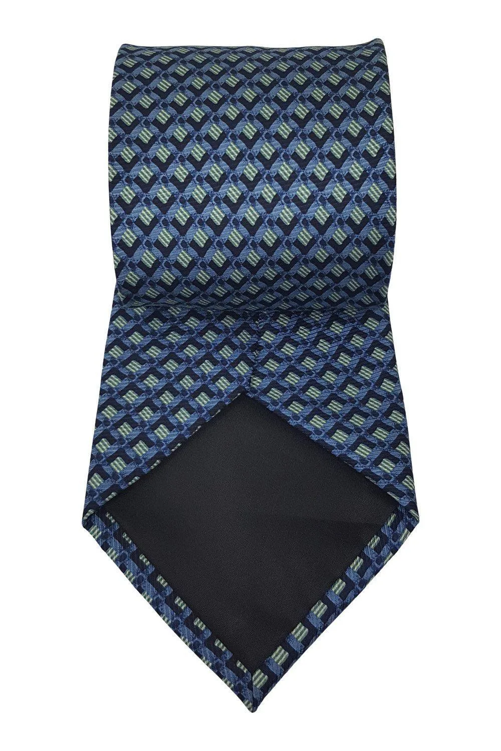 PIERRE CARDIN 100% Silk Tie Green Diamond Blue Background Stripe Repeat (59)