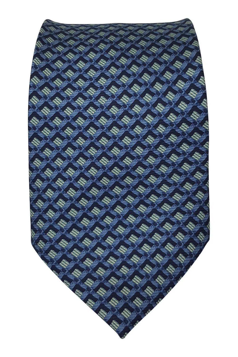 PIERRE CARDIN 100% Silk Tie Green Diamond Blue Background Stripe Repeat (59)