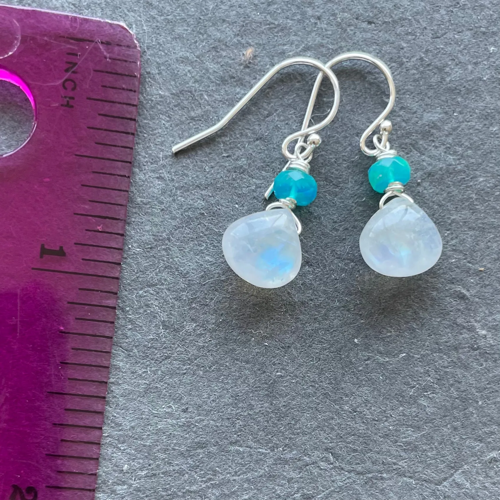 Rainbow Moonstone and Paraiba Opal Dangles, metal options