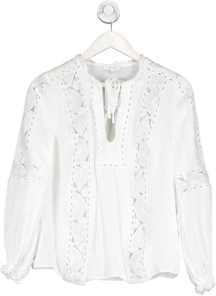 REISS White Lace Insert Tunic Top UK 4