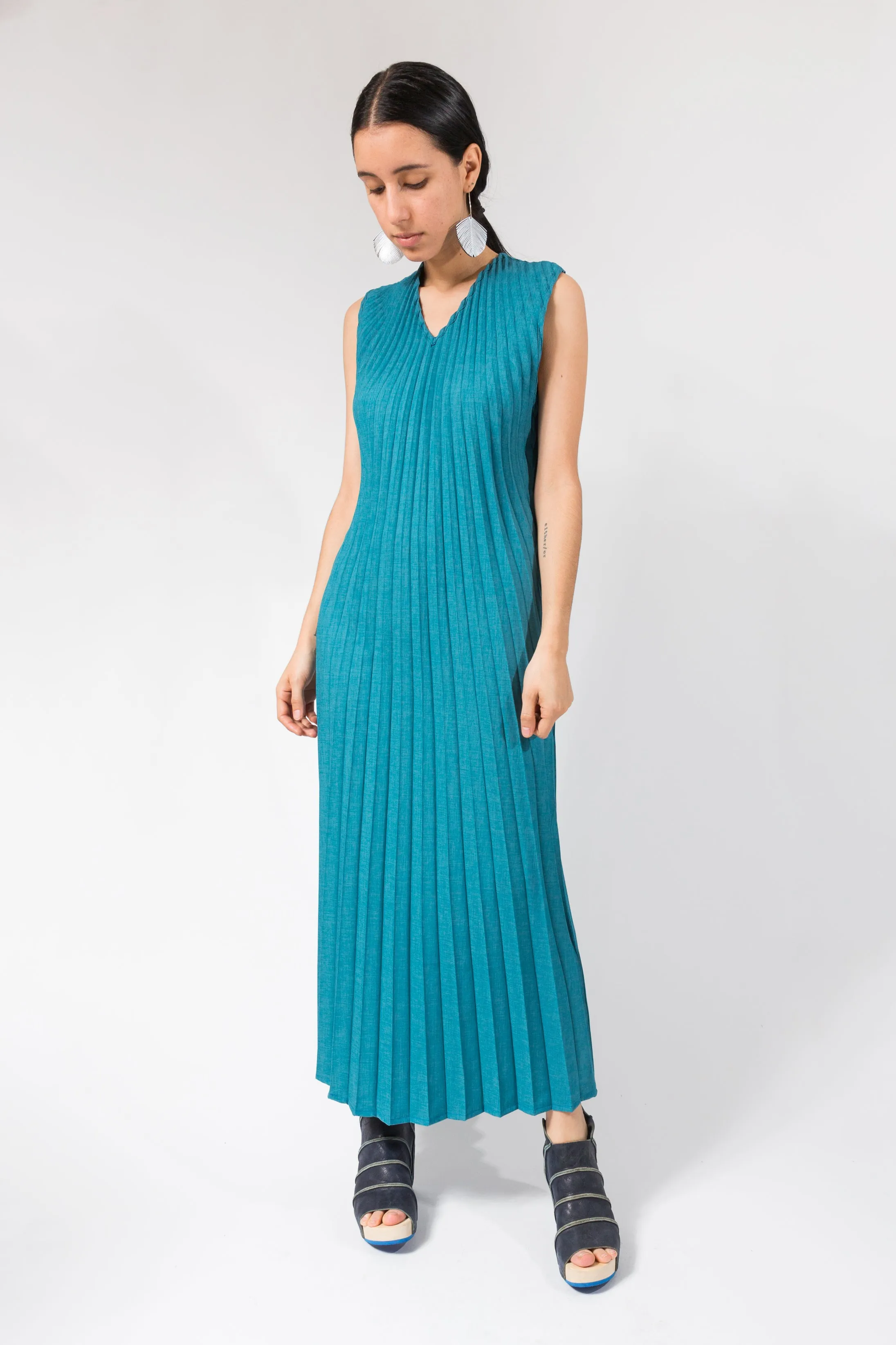 Reversible Racerback Maxi Sunburst Dress | Teal