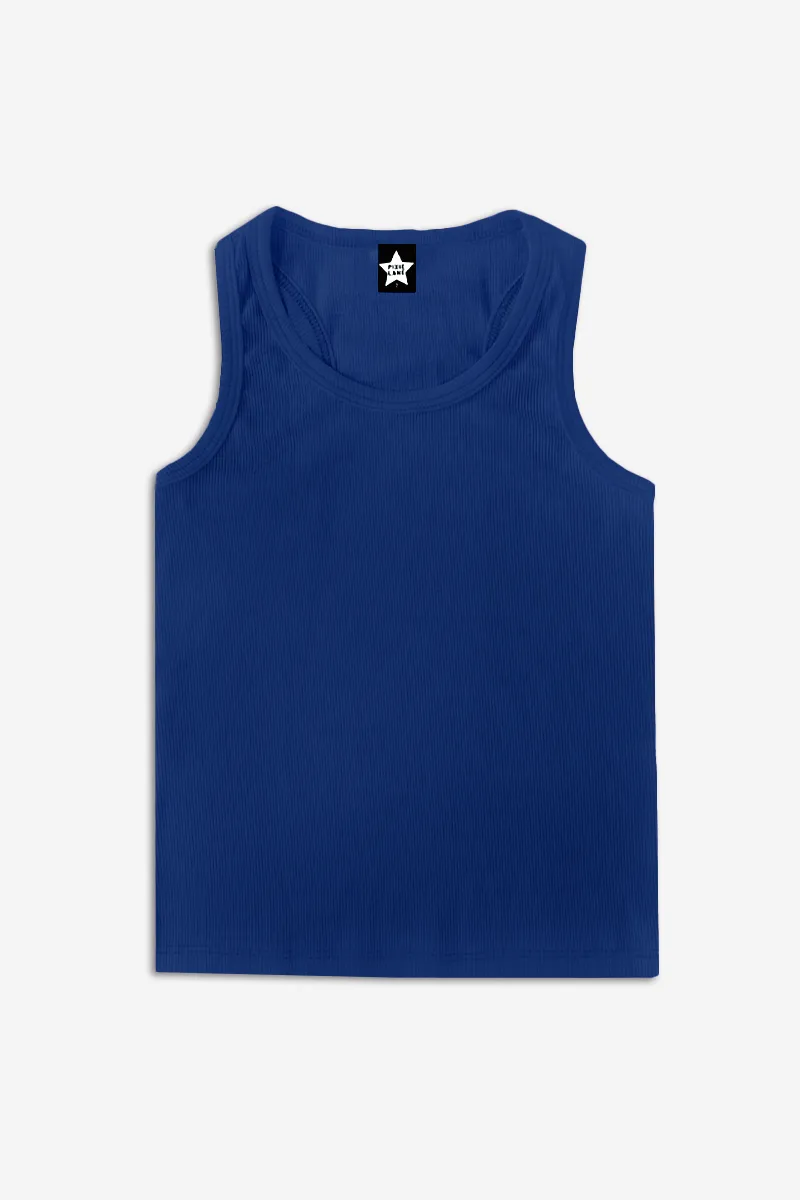 Ribbed Racerback Tank - Deep Blue