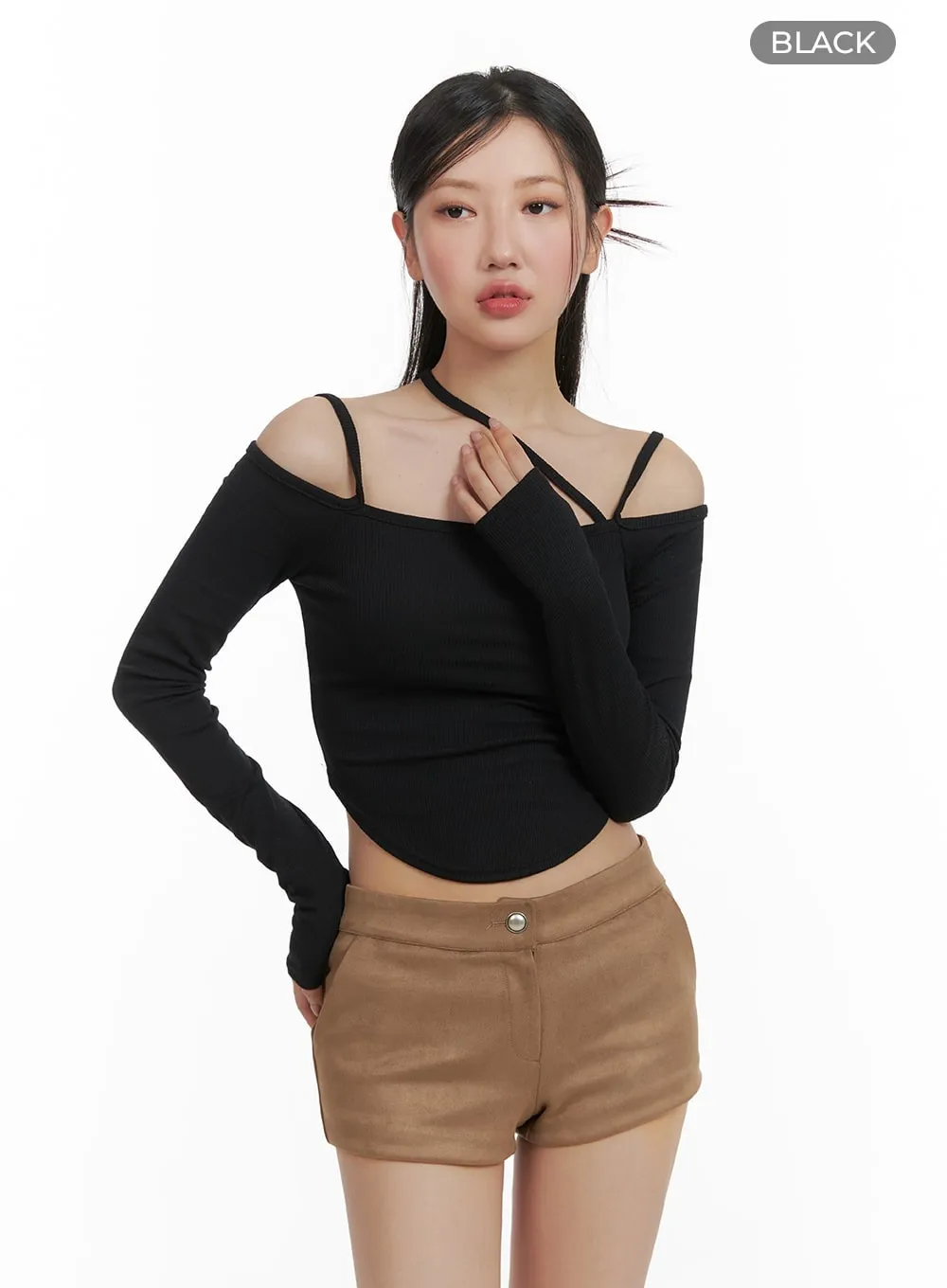 Round Hem Strap Crop Top CA409