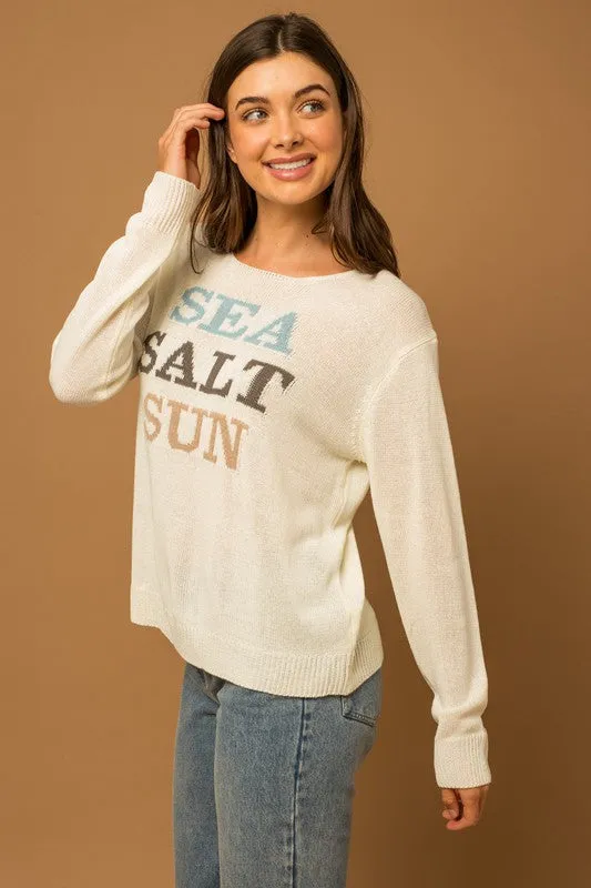 Round Neck Long Sleeve Sea Salt Sun Sweater