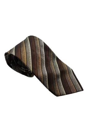 ROY ROBSON Brown Striped 100% Silk Classic Length Tie (59)