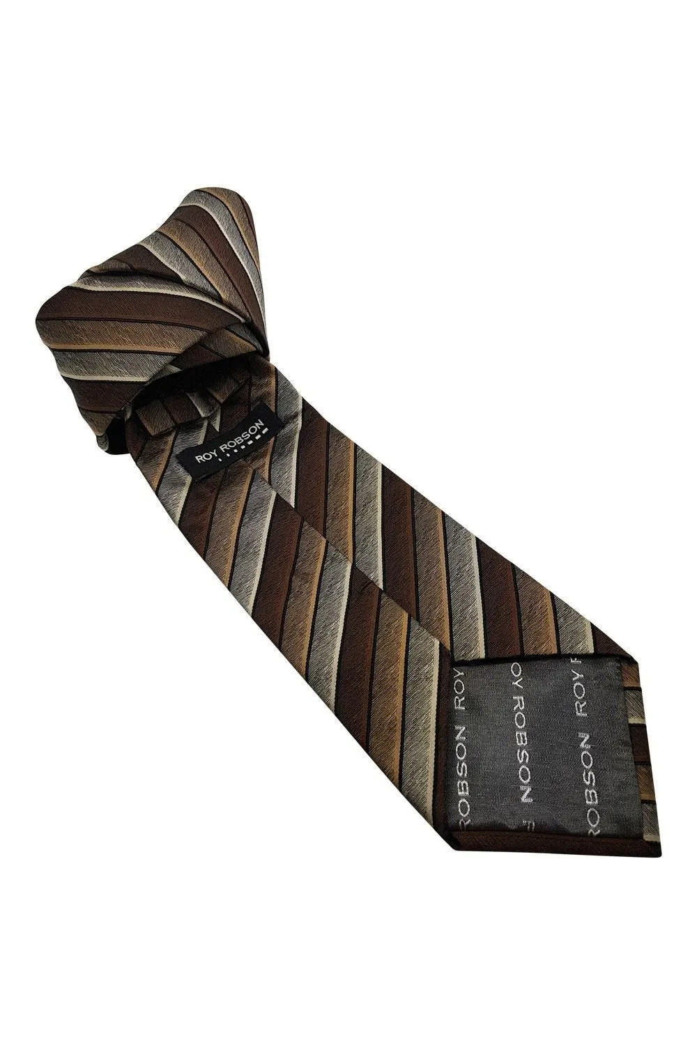 ROY ROBSON Brown Striped 100% Silk Classic Length Tie (59)