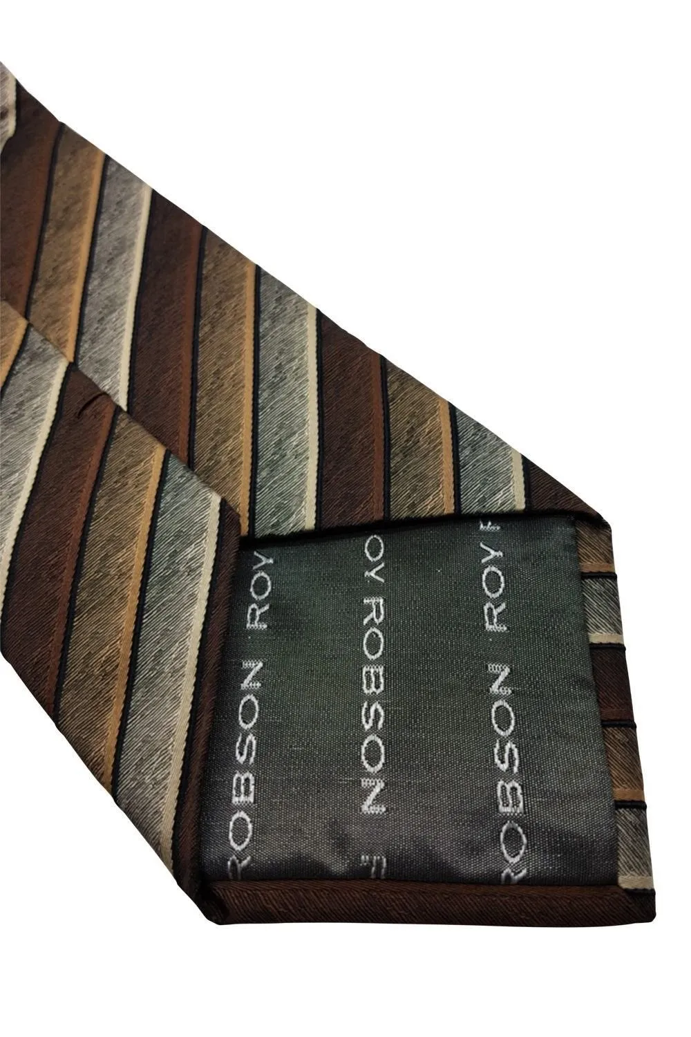 ROY ROBSON Brown Striped 100% Silk Classic Length Tie (59)