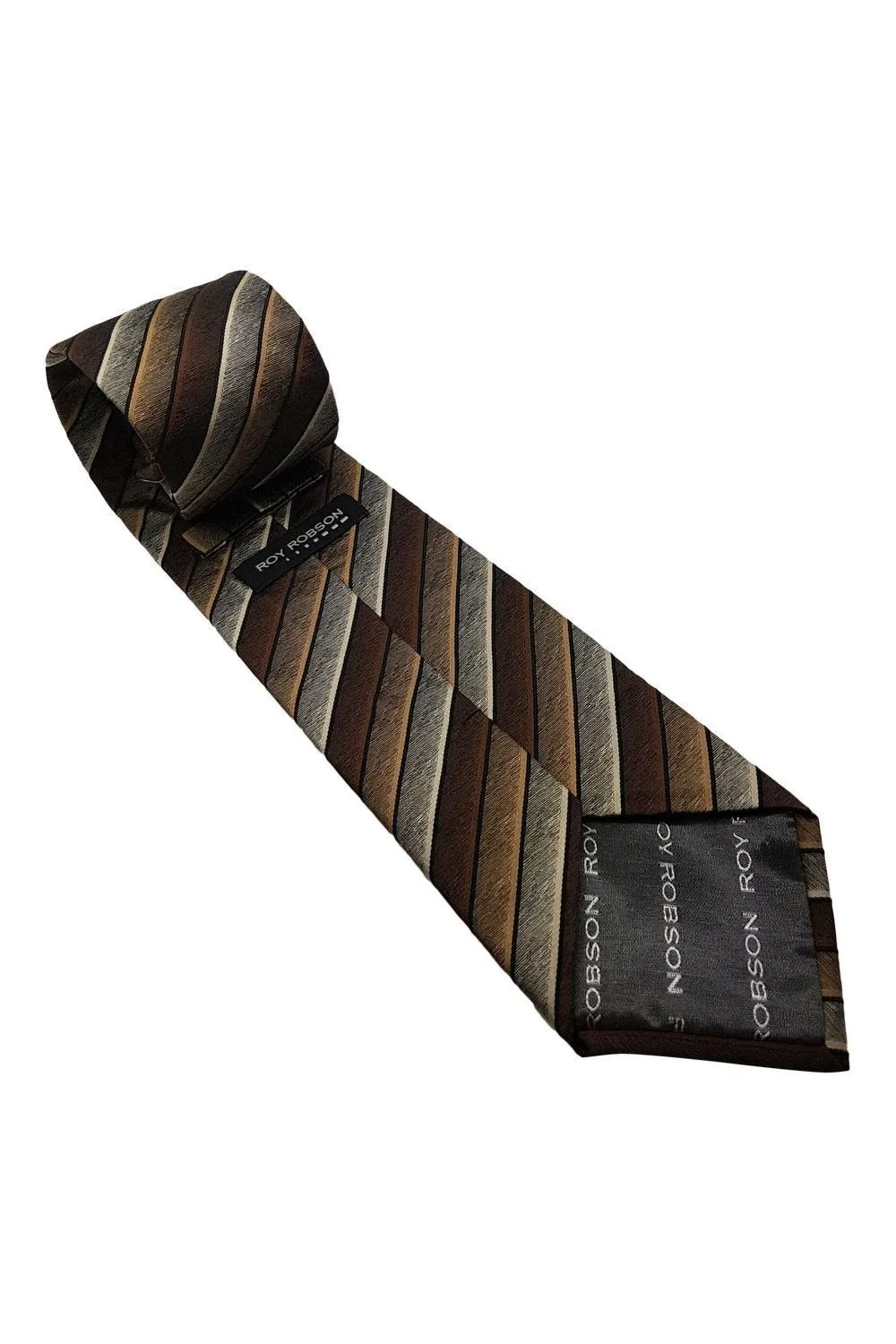 ROY ROBSON Brown Striped 100% Silk Classic Length Tie (59)