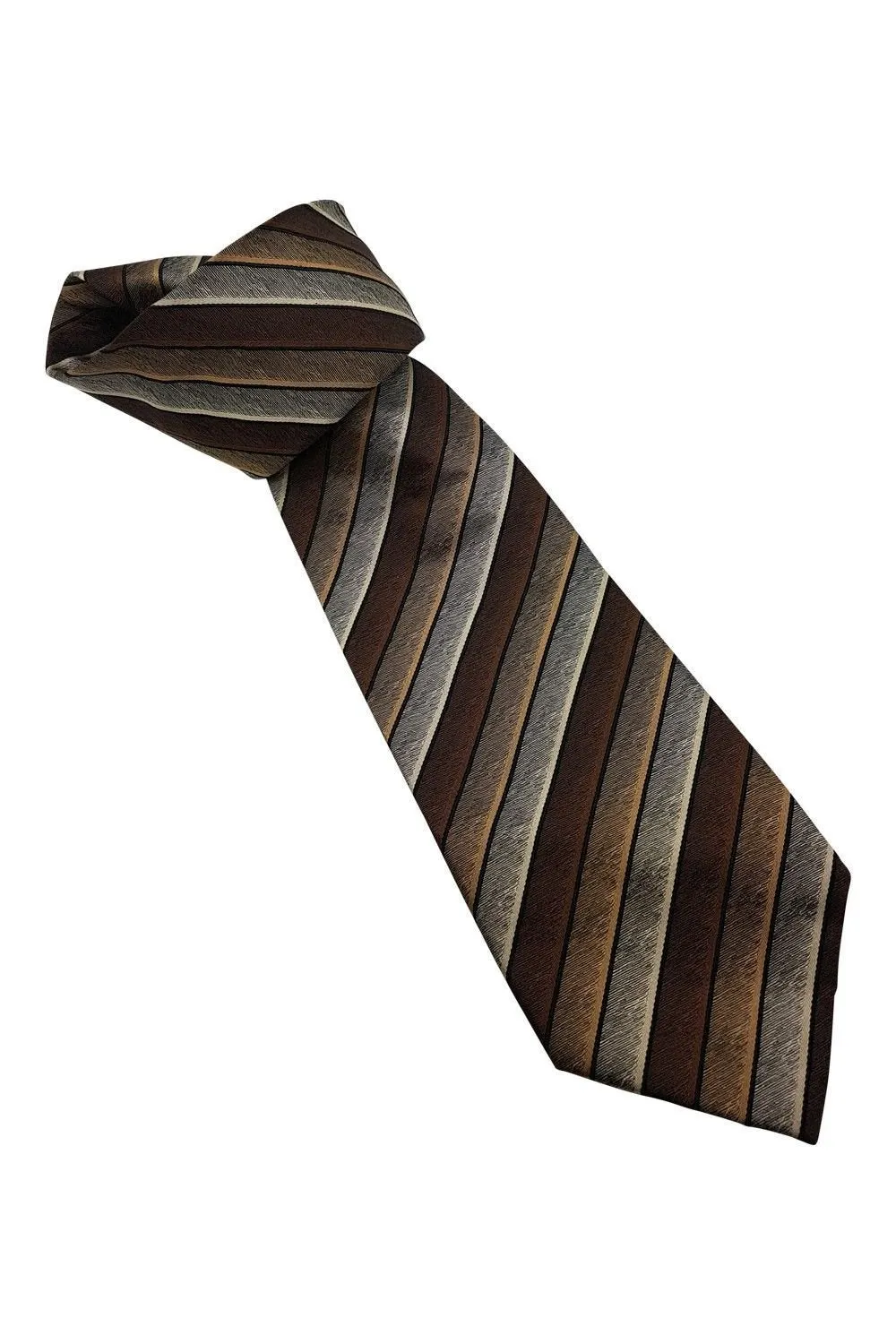 ROY ROBSON Brown Striped 100% Silk Classic Length Tie (59)