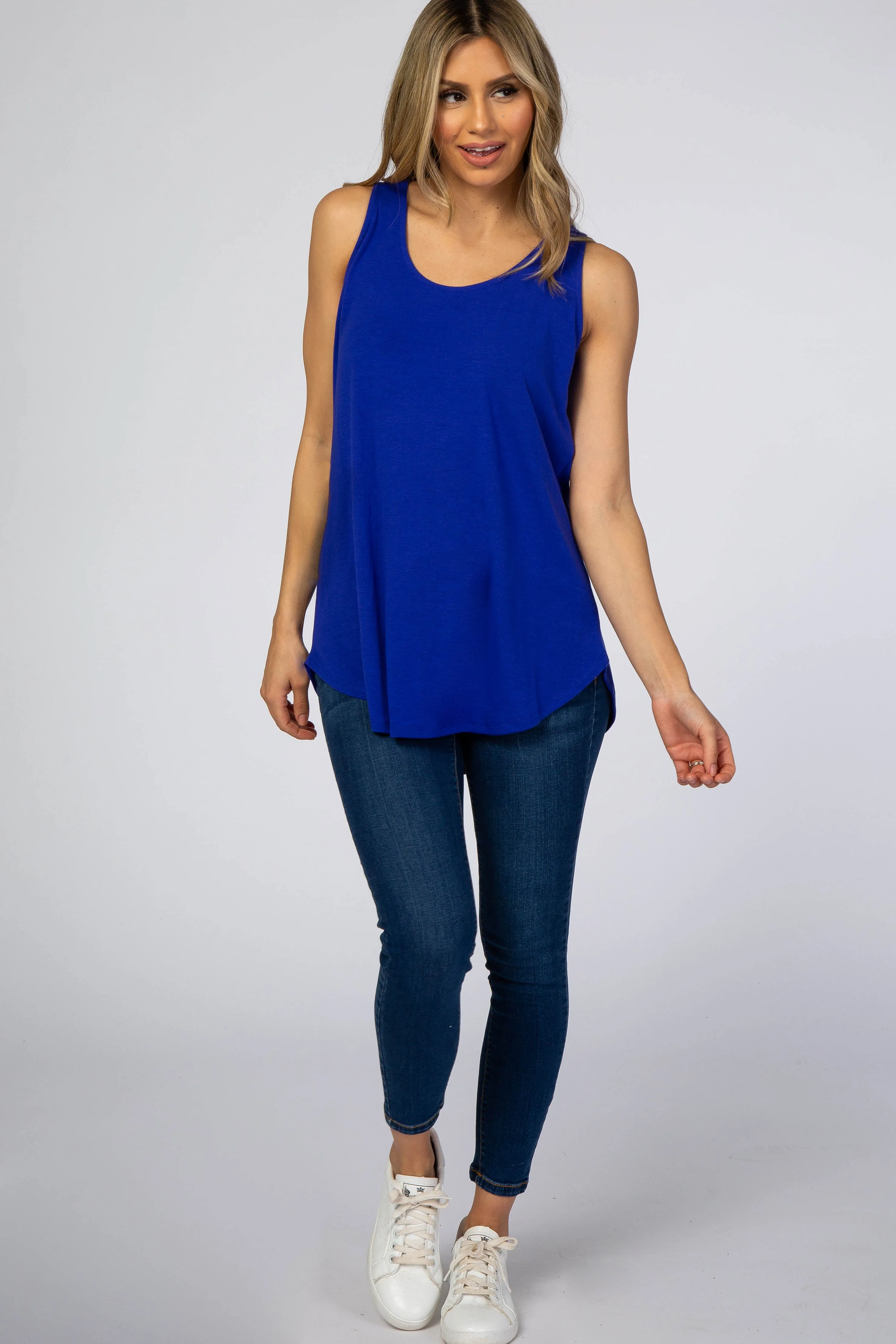 Royal Blue Rounded Hem Sleeveless Top