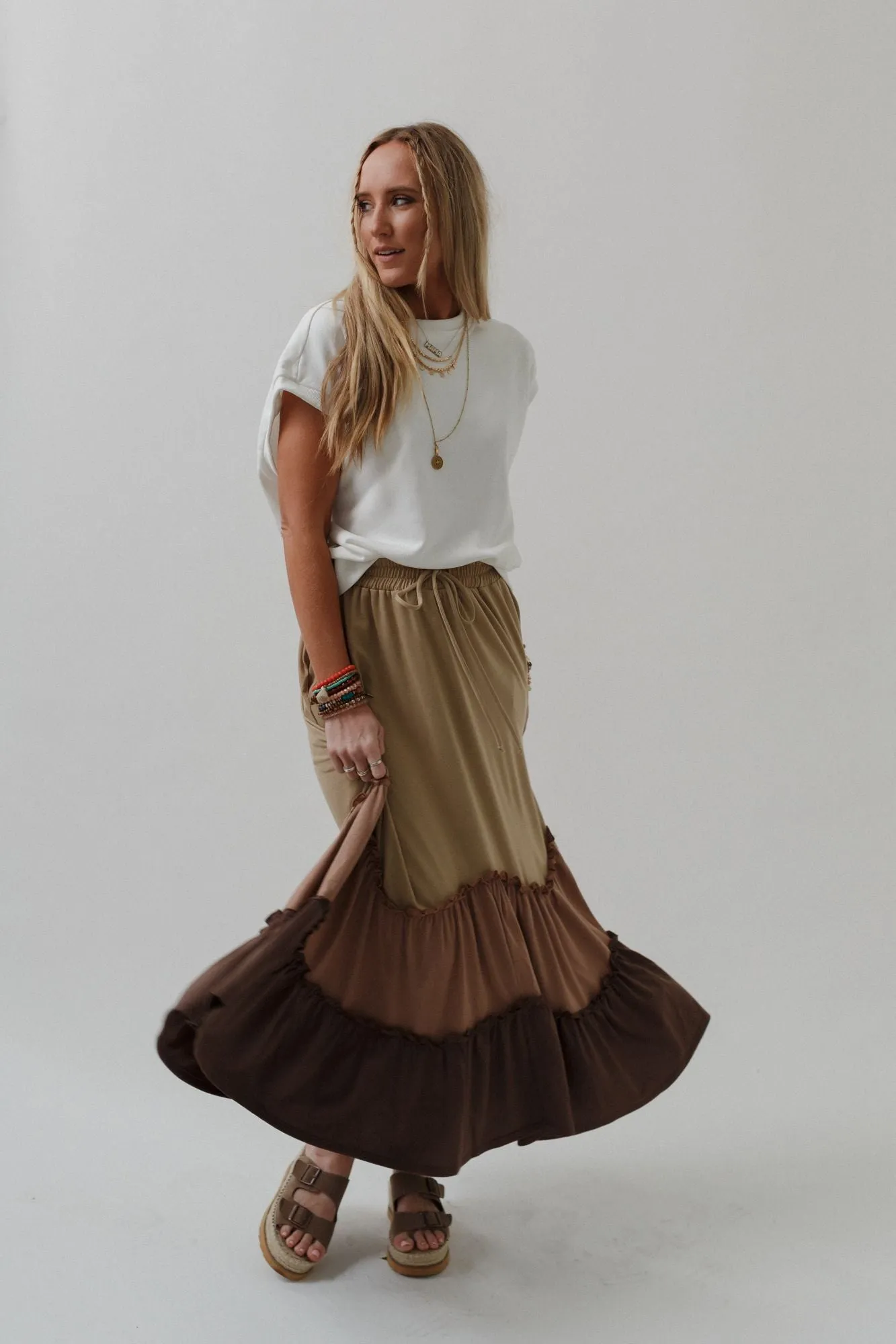 Sahara Skies Tiered Skirt - Sand Multi