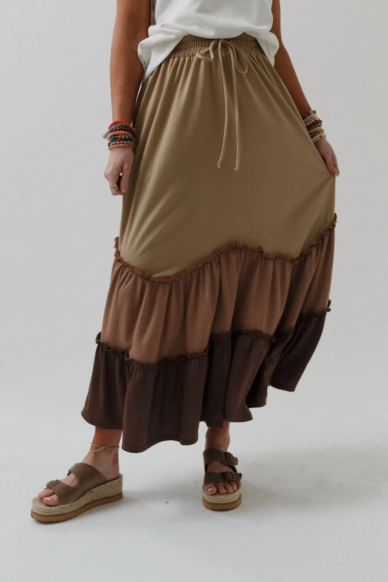 Sahara Skies Tiered Skirt - Sand Multi