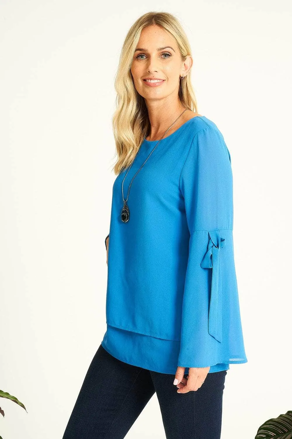 Saloos Bell Sleeves Sheer Tunic Top with Necklace