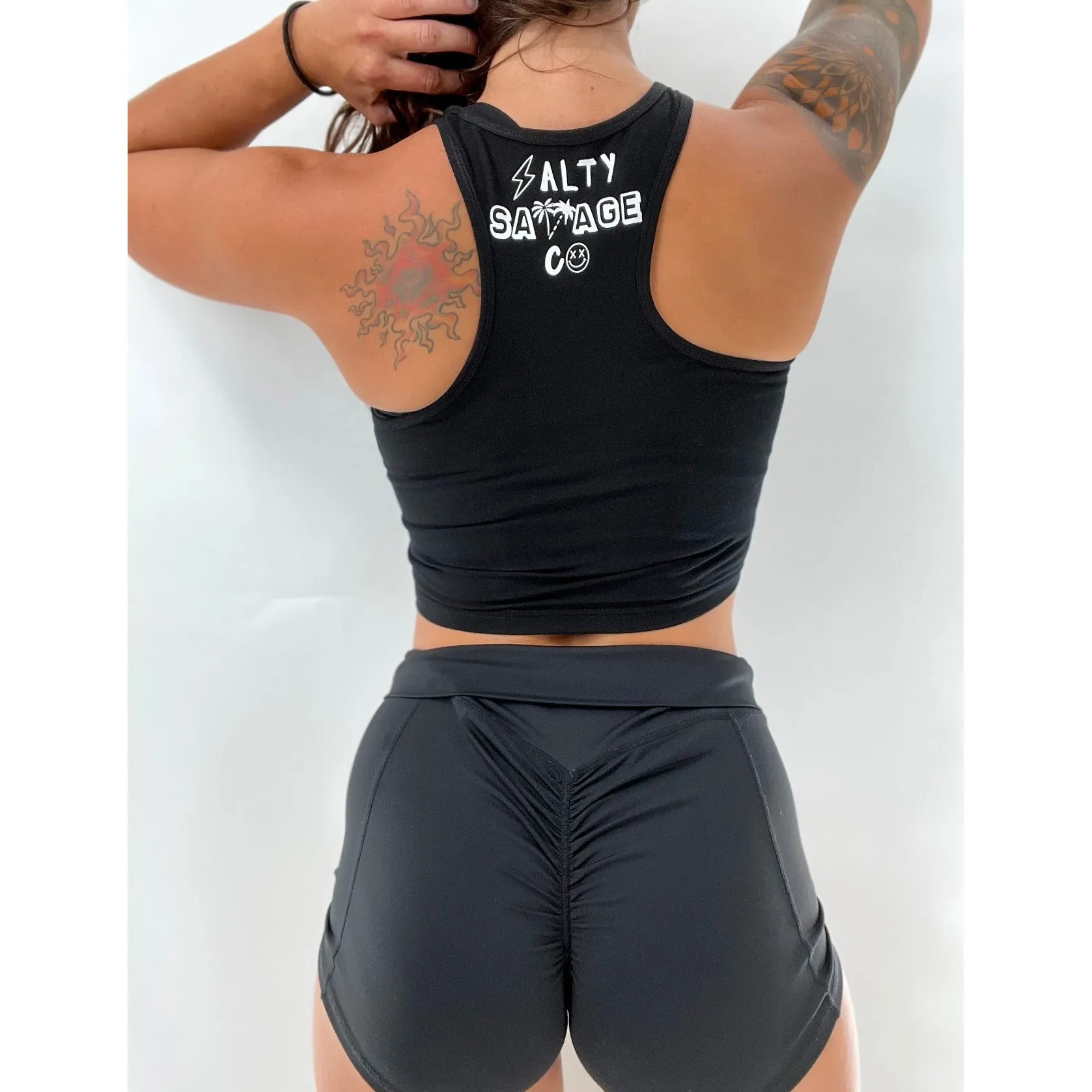 Salty Savage Ladies "OG Smile" Cropped Racerback Tank | Micro