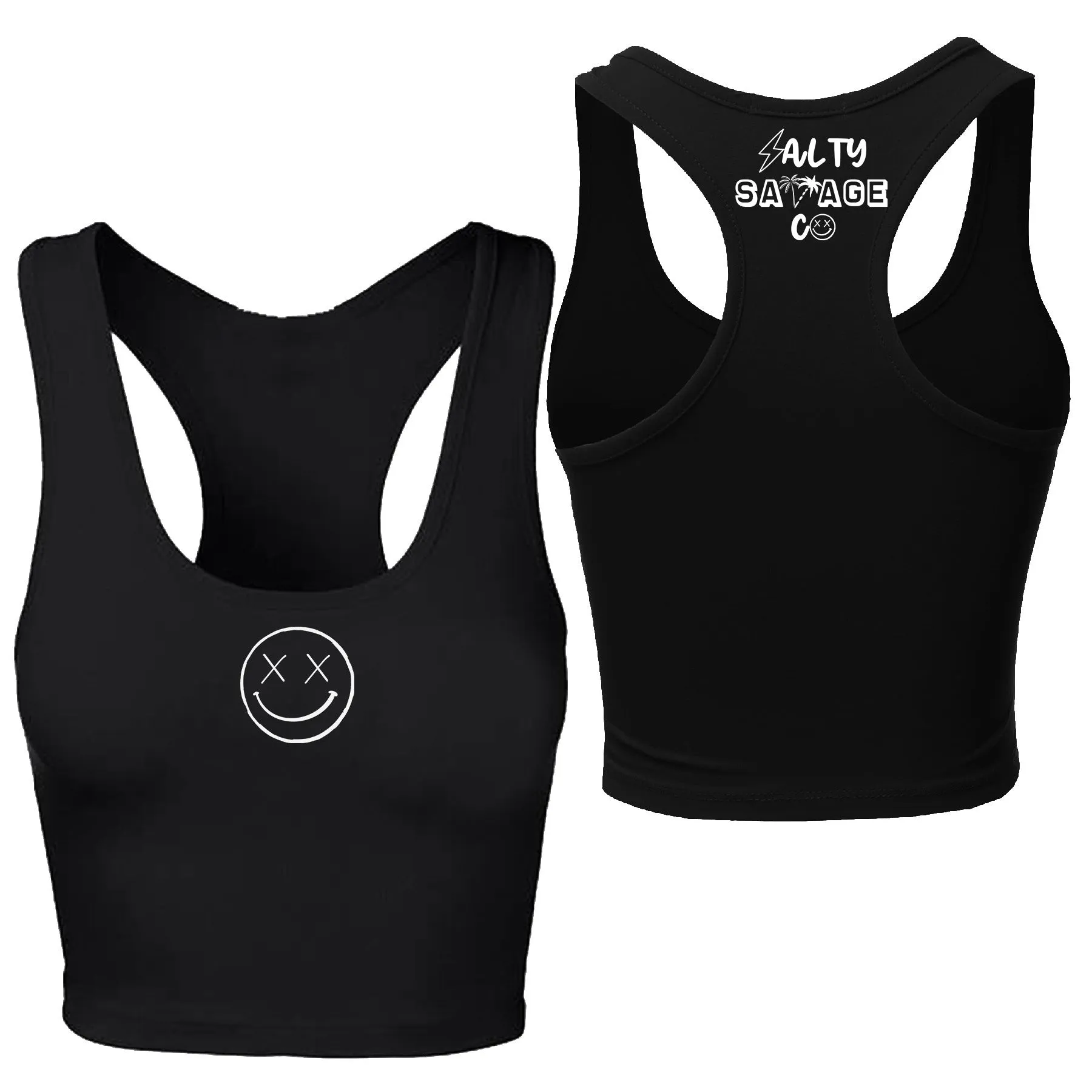 Salty Savage Ladies "OG Smile" Cropped Racerback Tank | Micro