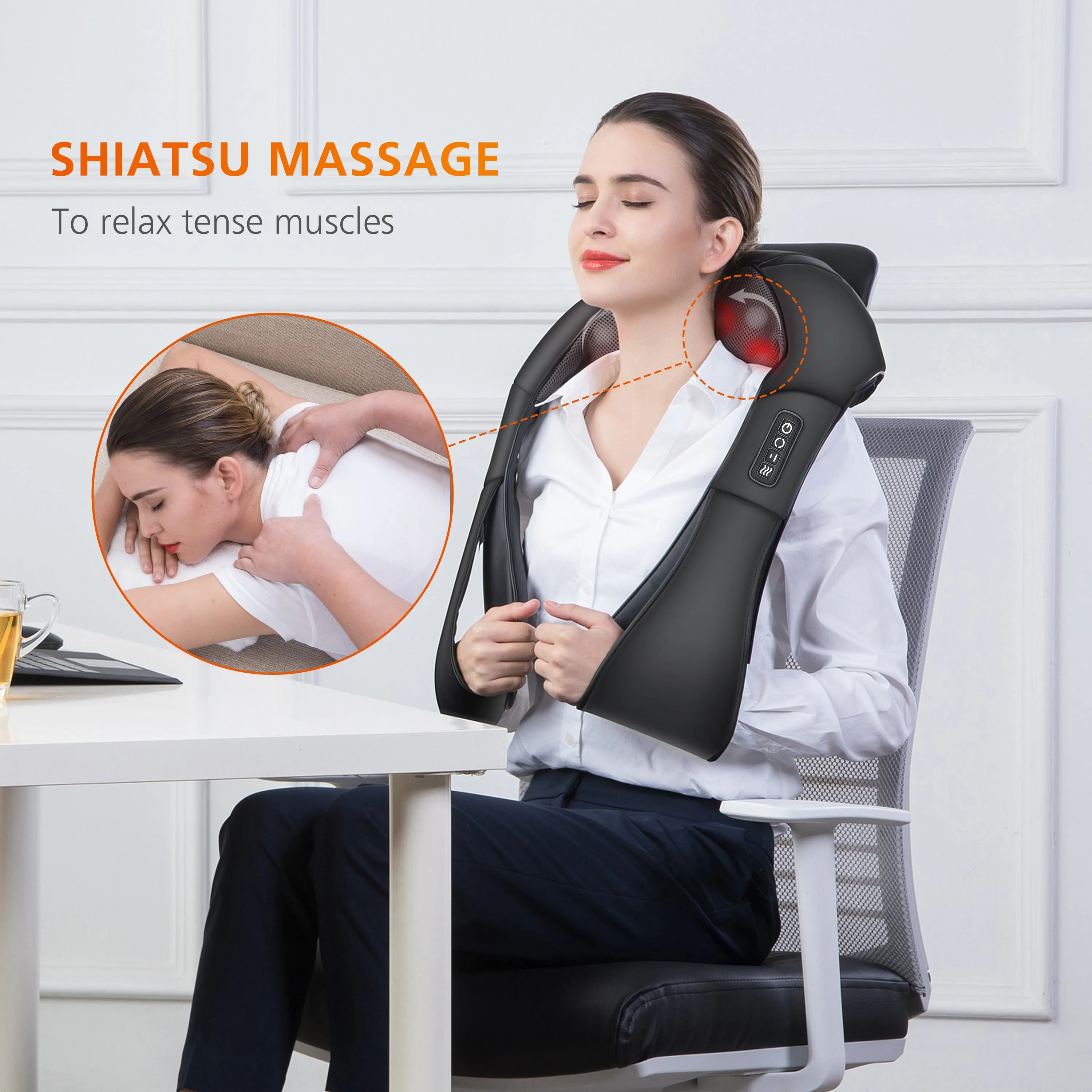 Shiatsu Neck Massager with Heat,Back Massager,Neck and Shoulder Massager with 3D Roller - 632