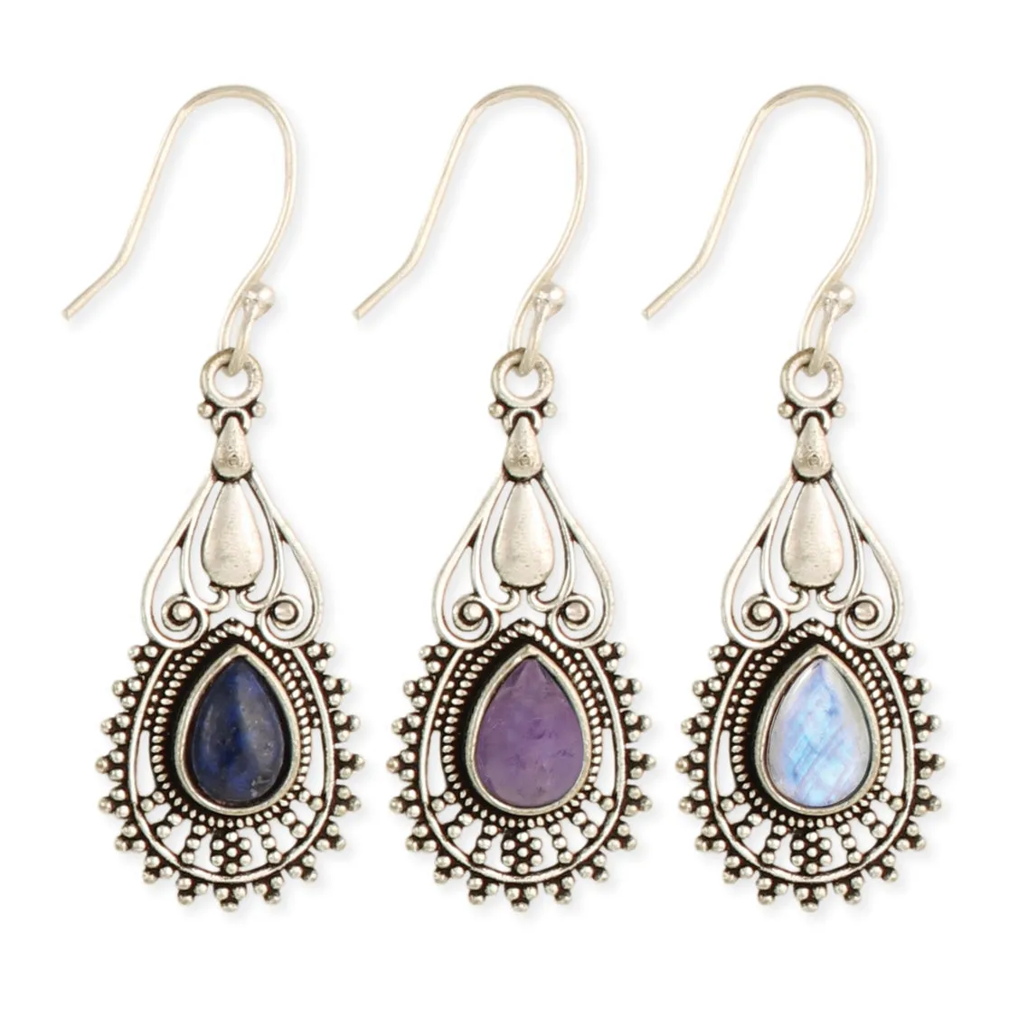 Silver Stone Teardrop Earrings