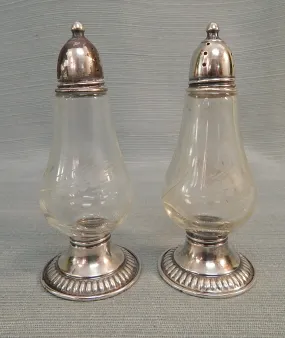 Silverplate and Crystal Salt & Pepper Shakers - Vintage Condition