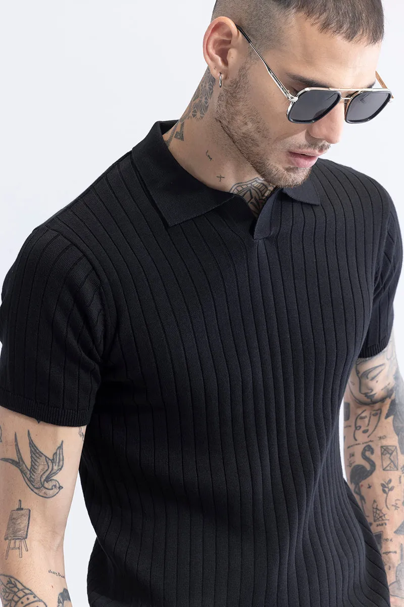 Sleek Striped Black Polo T-Shirt