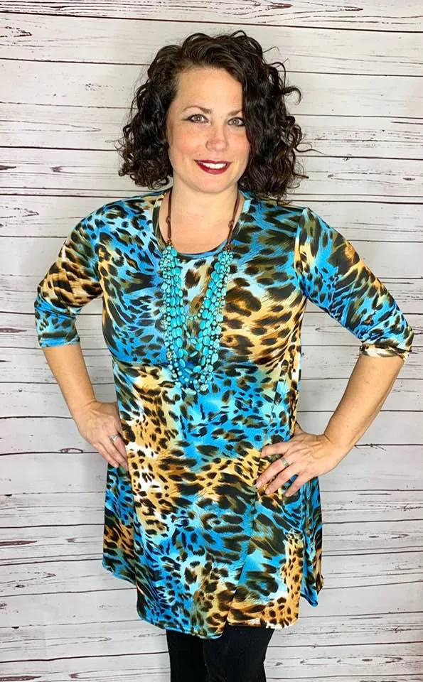 Small* Turquoise Leopard Flutter Tunic