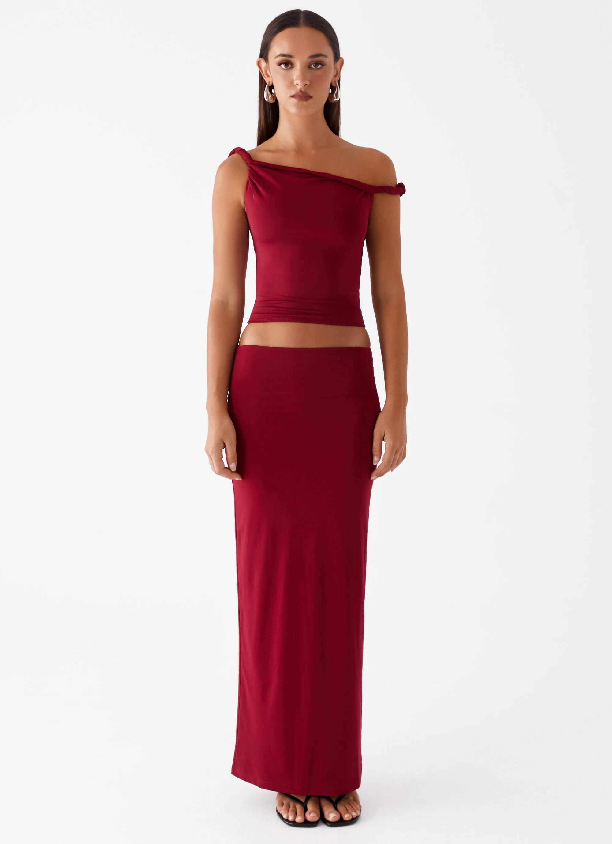 Solace Soul Twist Shoulder Top - Maroon