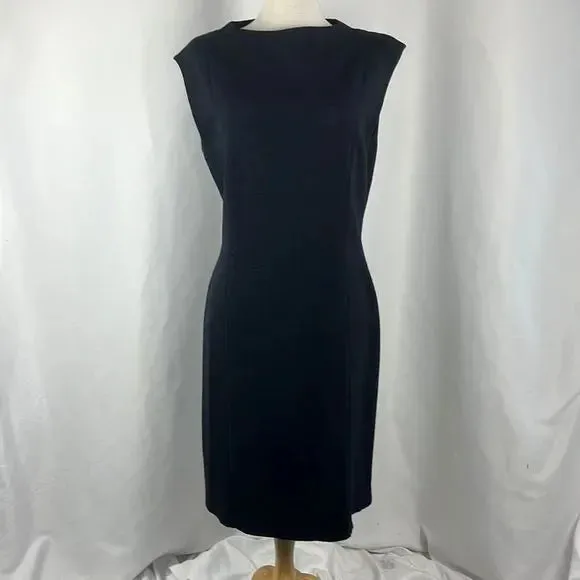 St John Navy Knit Mock Neck Sheath Dress