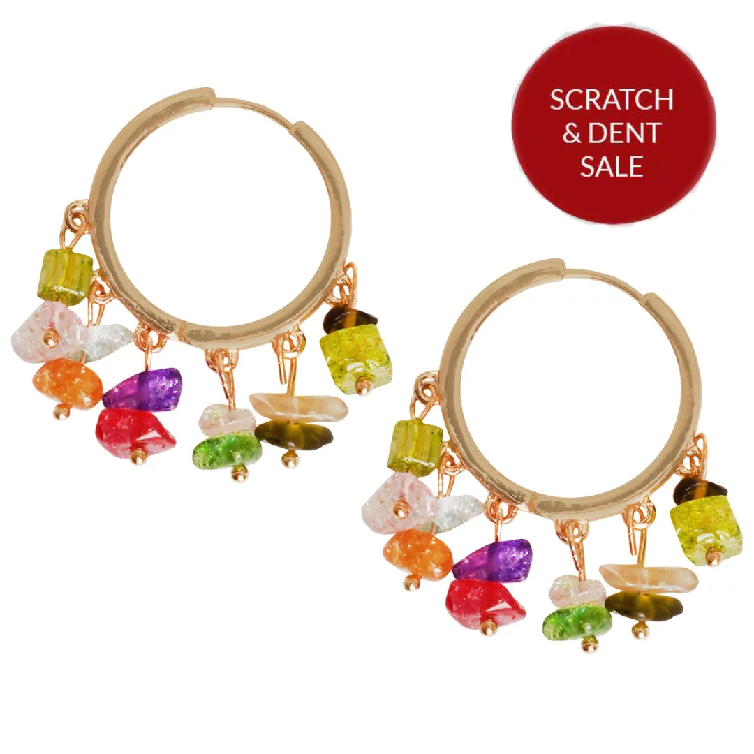 Summer Multicolored Stones Gold Hoops - Sample