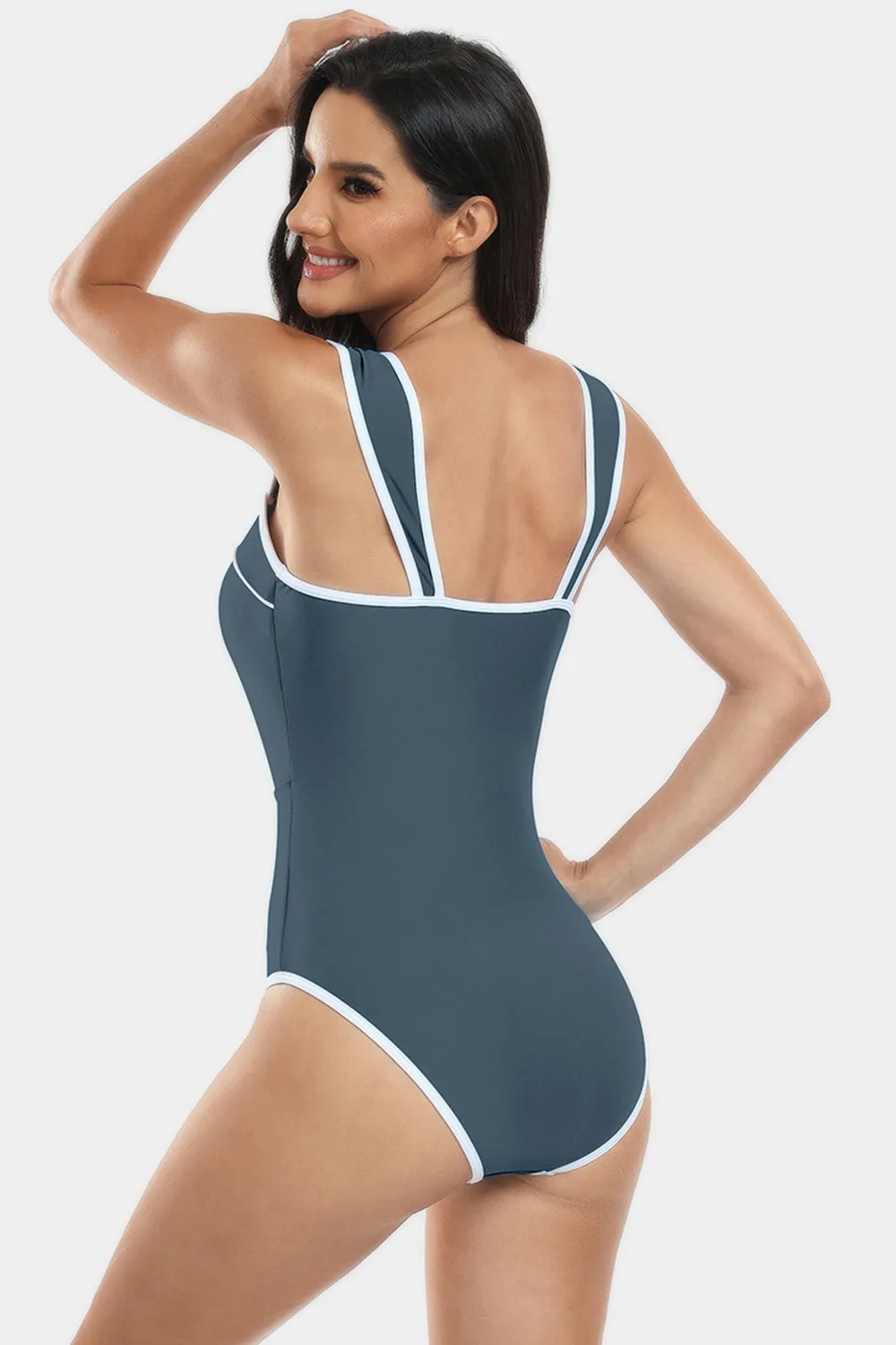 Sunset Vacation  Contrast Trim Wide Strap One-Piece Swimwear