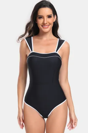 Sunset Vacation  Contrast Trim Wide Strap One-Piece Swimwear