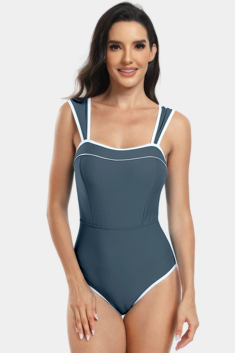 Sunset Vacation  Contrast Trim Wide Strap One-Piece Swimwear