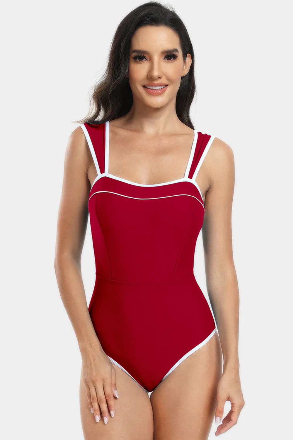 Sunset Vacation  Contrast Trim Wide Strap One-Piece Swimwear